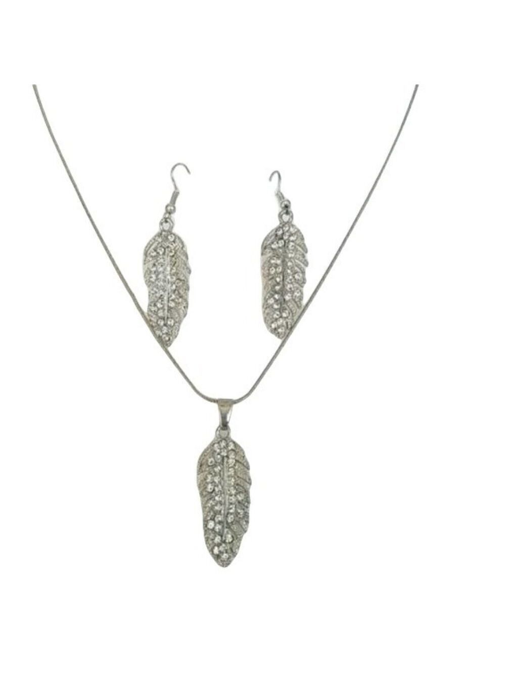 𝅺fashion Jewelry Feather Necklace & Earrings Set